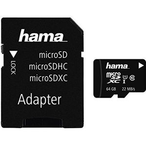 Hama Geheugenkaart voor telefoon (Micro SDXC voor telefoon/klasse 10, 64 GB - 22 MB/s, mobiele adapter) zwart