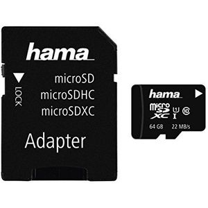 Hama Foto-geheugenkaart (Micro SDXC voor foto/klasse 10, 64 GB – 22 MB/s, fotoadapter) zwart