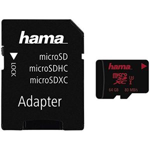 Hama Foto-geheugenkaart (Micro SDXC voor foto/klasse 3, 64 GB - 80 MB/s, fotoadapter), zwart