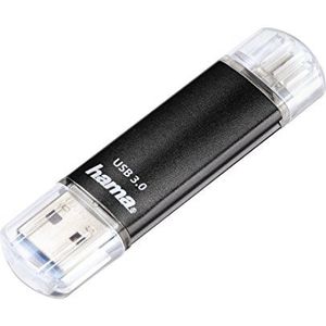 Hama Laeta Twin USB-stick 3.0 (FlashPen, OTG, aluminium, USB 3.0, tot 40 MB/s, 16 GB) zwart