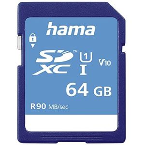 Hama Geheugenkaart SDHC 64 GB (SD-3.01-standaard, 90 MB/s, klasse 10, gegevensbeveiliging dankzij mechanische schrijfbescherming, tekstveld)