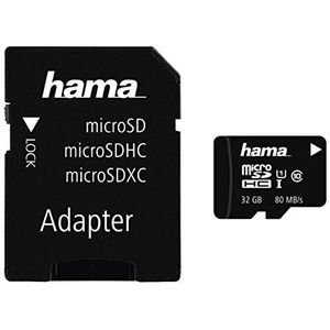 Hama geheugenkaart voor telefoon (Micro SDHC voor telefoon/klasse 10, 32 GB, 80 MB/s, mobiele adapter) zwart