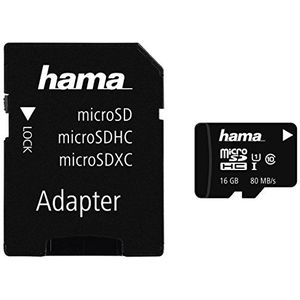 Hama Fotogeheugenkaart (Micro-SDHC, voor Foto/Class 10, 16 GB, 80 MB/s, Fotoadapter), Zwart