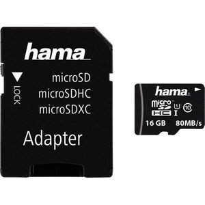 Hama microSDHC 16GB Class 10 UHS-I 80MB/s Karte inkl. SD Adapter