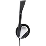 Hama PC headset ""HS-P100"" met microfoon (ultra licht, on-ear, stereo, volumeregeling op de kabel, 2 m kabellengte, 3,5 mm jack) zwart
