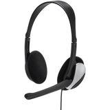 Hama PC-headset HS-P100, ultralicht, met microfoon en volumeregeling via kabel, 2 m, 3,5 mm jackstekker, zwart