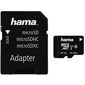 Hama MicroSD | microSDHC | microSDXC kaart 128GB 80MB/s overdrachtssnelheid Class 10 microSD-geheugenkaart in mini-formaat Mini SD bijv. voor Android mobiele telefoon, smartphone, tablet, Nintendo