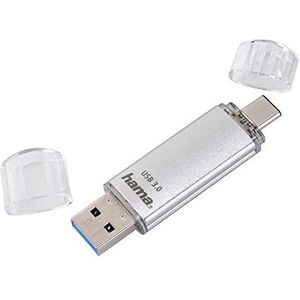 Hama, 16 GB USB 3.0 geheugenstick met USB 3.1 type C (2-in-1 USB-stick, bijvoorbeeld voor Android mobiele telefoon, tablet, computer, laptop, MacBook, OTG, 40 MB/s), USB-geheugenstick type-C, dual geheugen - zilverkleurig