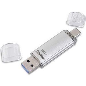 Hama, USB-stick, 64 GB, met USB 3.0 en USB 3.1 Type-C (2-in-1 USB-stick, bijvoorbeeld voor Android mobiele telefoon, tablet, computer, laptop, MacBook, OTG, 40 MB/s), USB-geheugenstick Type-C - dubbel geheugen - zilverkleurig