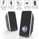 Hama - Sonic - Actieve 2.0 Luidspreker - Zwart/Zilver - USB 3.0, 3,5 mm Jack, 3 W