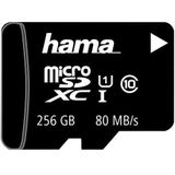 Hama MicroSD | microSDHC | microSDXC kaart 256GB 80MB/s overdrachtssnelheid Class 10 microSD-geheugenkaart in mini-formaat Mini SD bijv. voor Android mobiele telefoon, smartphone, tablet, Nintendo