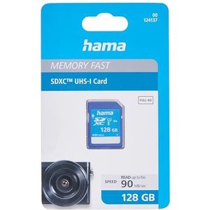 Hama 128 GB SDXC-geheugenkaart, klasse 10, V10, UHS-I (tot 90 MB/s, voor full-HD- en 3D-video-opnames, bijv. digitale camera, camcorder, videocamera, met schrijfbescherming) SDXC-kaart
