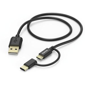 Hama 2in1 Micro-USB-Kabel mit USB Type-C-Adapter, 1 m, Schwarz