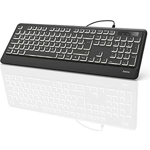 Hama Verlicht toetsenbord met KC-550 QWERTZ-kabel (USB-toetsenbord, bekabeld toetsenbord, multimediatoetsen voor Windows 10/8/7/Vista/XP, Duitse QWERTZ-lay-out) normaal zwart