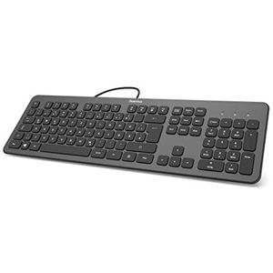 Hama KC-700 USB-toetsenbord met kabel (slim pc-toetsenbord, platte toetsen, geruisloos toetsenbord met schiertoetsen, Duits QWERTZ-toetsenbord, USB-A, extra lange kabel 180 cm) antraciet/zwart