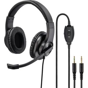 Hama HS-P 300 Microfoon-hoofdtelefoon (microfoon, flexibel, bekabeld, voor PC, video-vergadering, conferentie, stereo, 2 x 3,5 mm jackplug), zwart