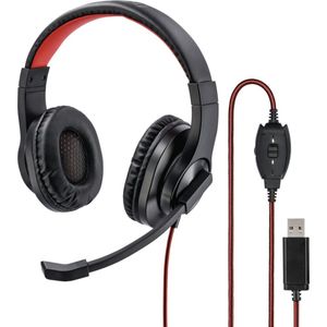Hama HS-USB400 Over Ear headset Computer Kabel Stereo Zwart, Rood Volumeregeling, Microfoon uitschakelbaar (mute)