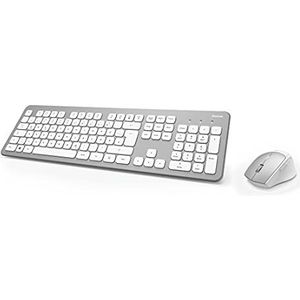 Hama Draadloos toetsenbord muis set (QWERTZ toetsenlay-out, draadloze ergonomische muis, 2,4 GHz, USB-ontvanger) Windows Keyboard draadloze muis toetsenbordset, wit zilver