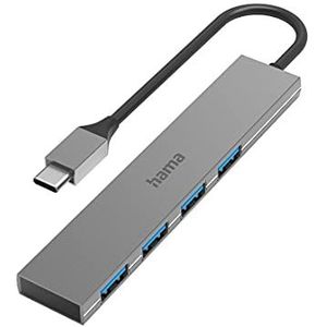 Hama 4-poorts USB C-hub (supersnelle gegevensoverdracht tot 5 Gbps, 4 x USB-A voor muis, USB-stick enz., USB 3.2 Gen1 multiport adapter, 4-in-1 USB C-adapter voor kantoor, kantoor
