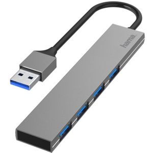 Hama 4-poorts USB-hub (supersnelle gegevensoverdracht tot 5 Gbps, 4 USB-A-poorten voor muis, USB-stick enz. USB 3.0 multiport adapter, ultra slim 4-in-1 USB-adapter voor kantoor, kantoor