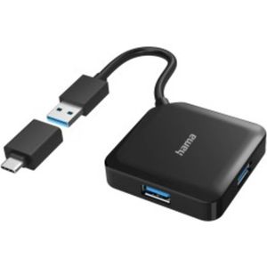 Hama USB-hub, 4-poorts, USB 3.2 Gen1, 5 Gbit/s, incl. USB-C-adapter