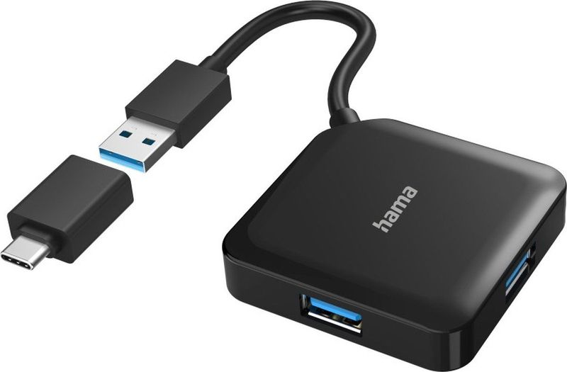 Hama - USB-Hub - 4-Poorts - USB 3.2 Gen1 - Inclusief USB-C-Adapter