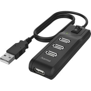 Hama USB-hub, 4-poorts, USB 2.0, 480 Mbit/s, aan/uit-schakelaar