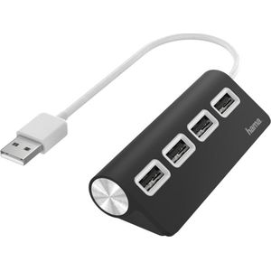 Hama USB-hub, 4-poorts, USB 2.0, 480 Mbit/s, zwart