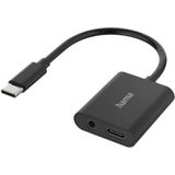 Hama - Audio-adapter - 2in1 - USB-C naar 3,5-mm-jack/USB-C - Zwart - Kunststof
