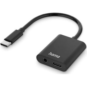 Hama - Audio-adapter - 2in1 - USB-C naar 3,5-mm-jack/USB-C - Zwart - Kunststof