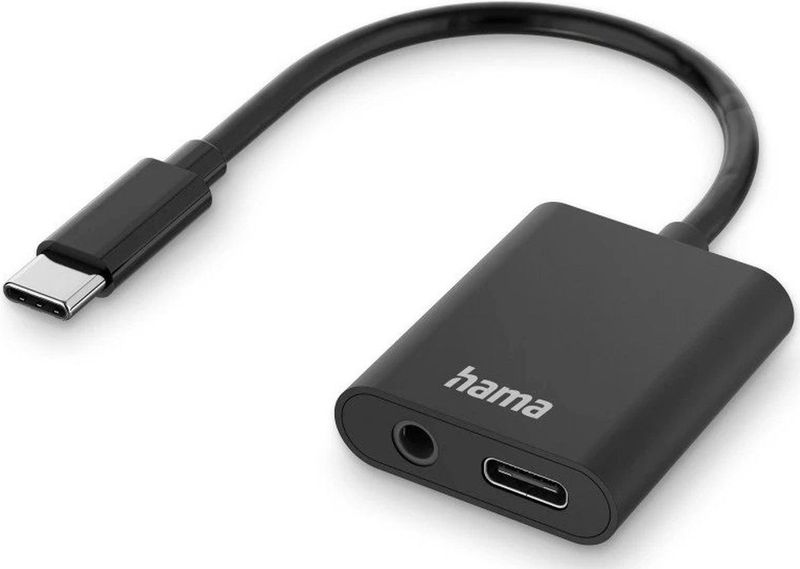 Hama - Audio-adapter - 2in1 - USB-C naar 3,5-mm-jack/USB-C - Zwart - Kunststof