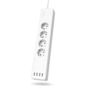 Hama 10,5W Wi-Fi Stekkerdoos met 4 stopcontacten & 4 x USB-A poorten - Wit