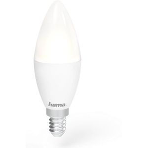 Hama Wifi-lamp met lampfitting E14, (Smart lamp werkt zonder hub, ledlamp met 5,5 W in kaarsvorm, spraak-/app-bediening, Smart Home lamp voor verschillende lichtsferen) wit