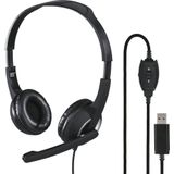 Hama USB-headset, on-ear hoofdtelefoon met microfoon (headset met volumeregeling en verstelbare microfoonarm, voor videoconferenties, thuiskantoor, callcenter, eLearning, USB-A-stekker) zwart