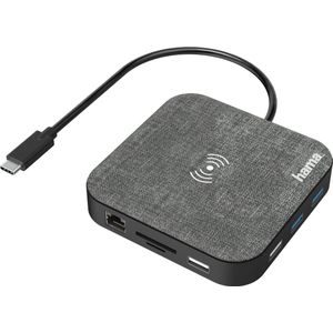 Hama Connect2QiCharge (USB C), Docking station + USB-hub, Grijs, Zwart
