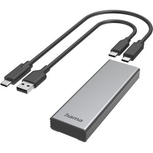 Hama USB harde schijf behuizing voor M.2 SATA & NVMe SSD harde schijven (M.2), Harddisk behuizing, Grijs