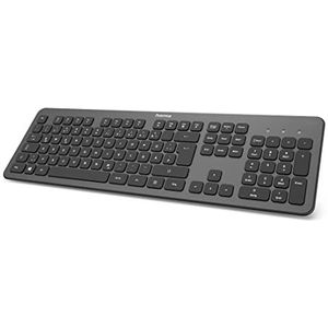 Hama Draadloos toetsenbord ""KW-700"" (stil toetsenbord, Duitse QWERTZ-lay-out met numeriek toetsenblok voor pc en laptop, plat toetsenbord met 12 multimedia-toetsen, draadloos toetsenbord gegraveerd