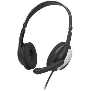 Hama Headset met microfoon (bekabelde hoofdtelefoon 3,5 mm jack aansluiting, Aux, stereo hoofdtelefoon met kabel, on-ear pc-hoofdtelefoon met microfoonarm en nekband, 2 m audiokabel) zwart zilver