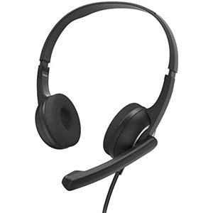 Hama Headset met microfoon (bekabelde hoofdtelefoon 3,5 mm jack-aansluiting, aux, stereo hoofdtelefoon met kabel, on-ear pc-hoofdtelefoon met microfoonarm en nekband, 2 m audiokabel) zwart