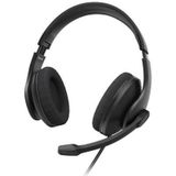 Hama Headset met microfoon (bekabelde hoofdtelefoon 3,5 mm jack-aansluiting, aux, stereo hoofdtelefoon met kabel, over-ear pc-hoofdtelefoon met microfoonarm en nekband, 2 m audiokabel) zwart