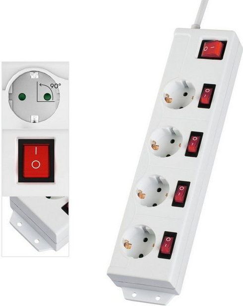 Hama - Stekkerdoos - 4-voudig - Wit - 90° Gedraaid - Wandmontage