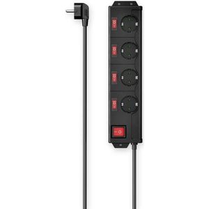 Hama 223122-4-voudig geaarde stopcontact, geaarde stekker, kabel 1,4 meter, schakelaar, afzonderlijk regelbare stopcontacten, zwart