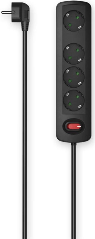 Hama - Stekkerdoos 4-voudig - Zwart - 1,5 m - Wandmontage met Schakelaar