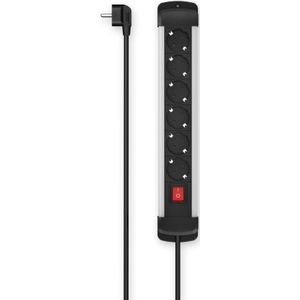 Hama - Schuko-stopcontact, 6-zits, Schuko-stopcontact, met schakelaar, 3 meter kabel, aluminium/zwart