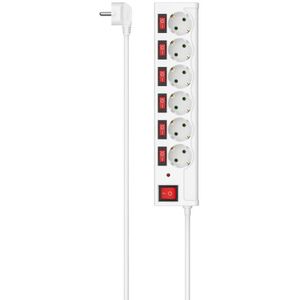 Hama - Stekkerdoos 6-voudige geaarde stekker 1,5 meter kabel algemeen aan-/uitschakelaar en bediening voor elk stopcontact wit