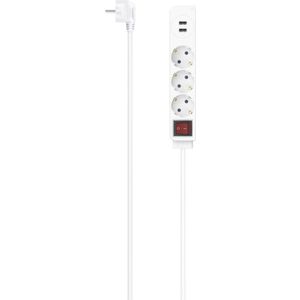 Hama - Stekkerdoos, 3-voudige geaarde stekker, geaarde stekker, kabel 1,4 meter, wit, met aan/uit-schakelaar, 2 USB-A-stopcontacten, 17 watt