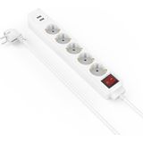Hama - Stekkerdoos - 5-voudig - USB-A 17W - Wit - 1,4 m
