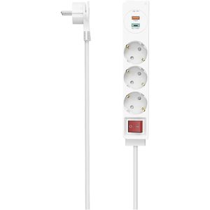 Hama - 3-voudige Schuko stekkerdoos Schuko stopcontact 1,4 meter kabel wit met aan-/uitschakelaar 1x USB A 1x USB Type C Power Delivery Quick Charge