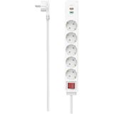 Stekkerdoos - 5 Geaarde Stopcontacten - 2 USB Uitgangen - Plat Ontwerp