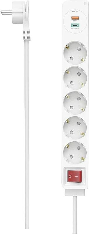 Stekkerdoos - 5 Geaarde Stopcontacten - 2 USB Uitgangen - Plat Ontwerp